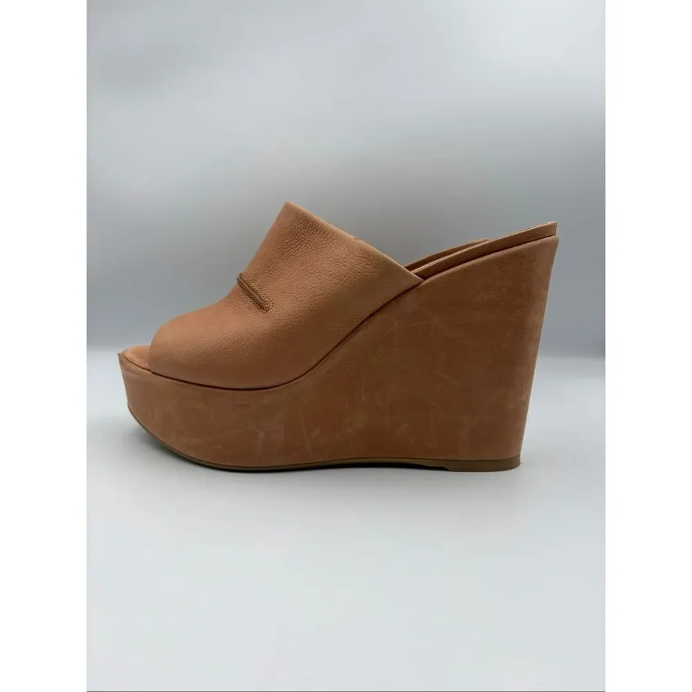 Stuart Weitzman Leather Platform Wedge Slide Sandals Tan Size 8 - Picture 2 of 12
